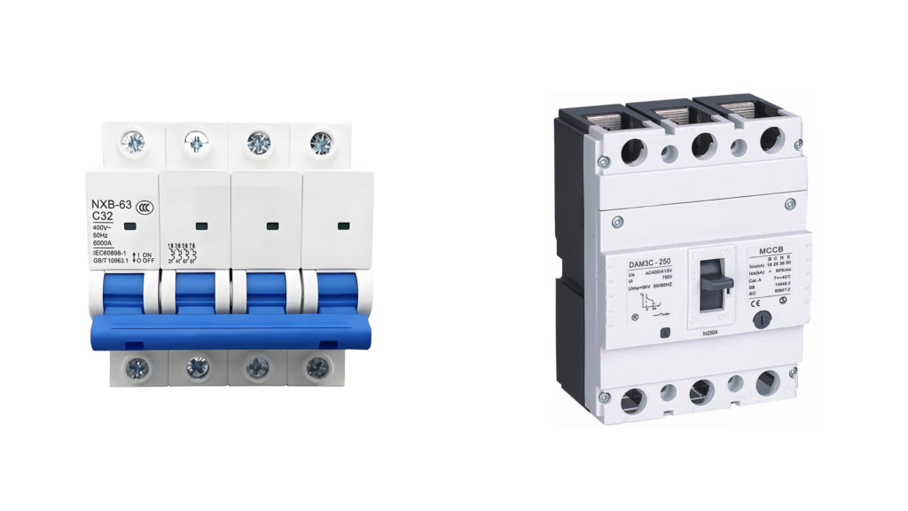 Walax MCB (left) vs MCCB (right) size comparison
